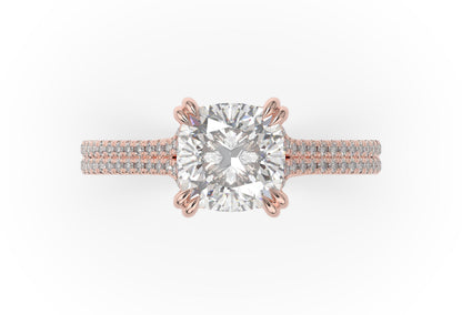 Cushion Rose Gold Double Pave Hidden Halo Style Engagement Ring 
