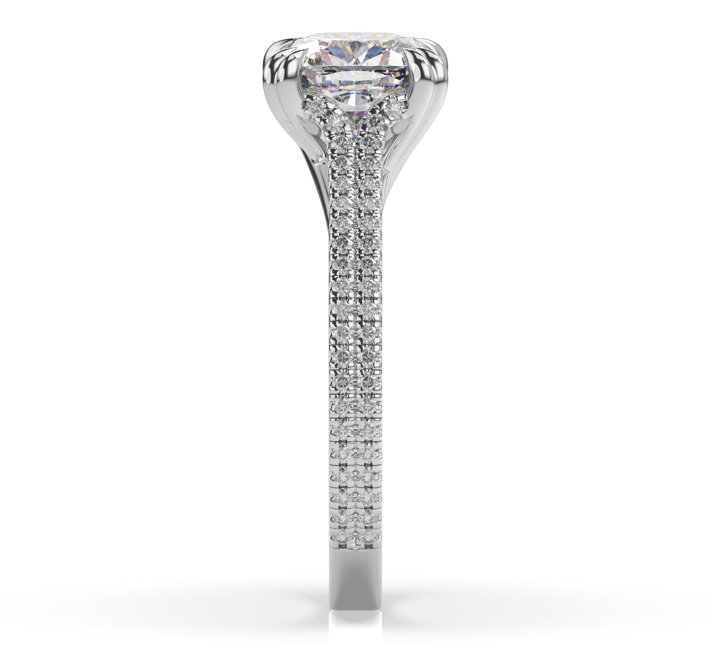 Cushion White Gold Double Pave Hidden Halo Style Engagement Ring 