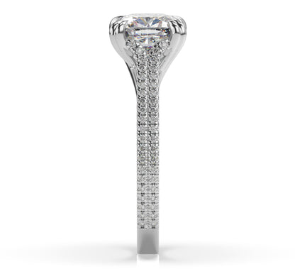 Cushion White Gold Double Pave Hidden Halo Style Engagement Ring 
