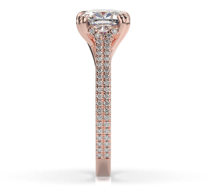 Cushion Rose Gold Double Pave Hidden Halo Style Engagement Ring 