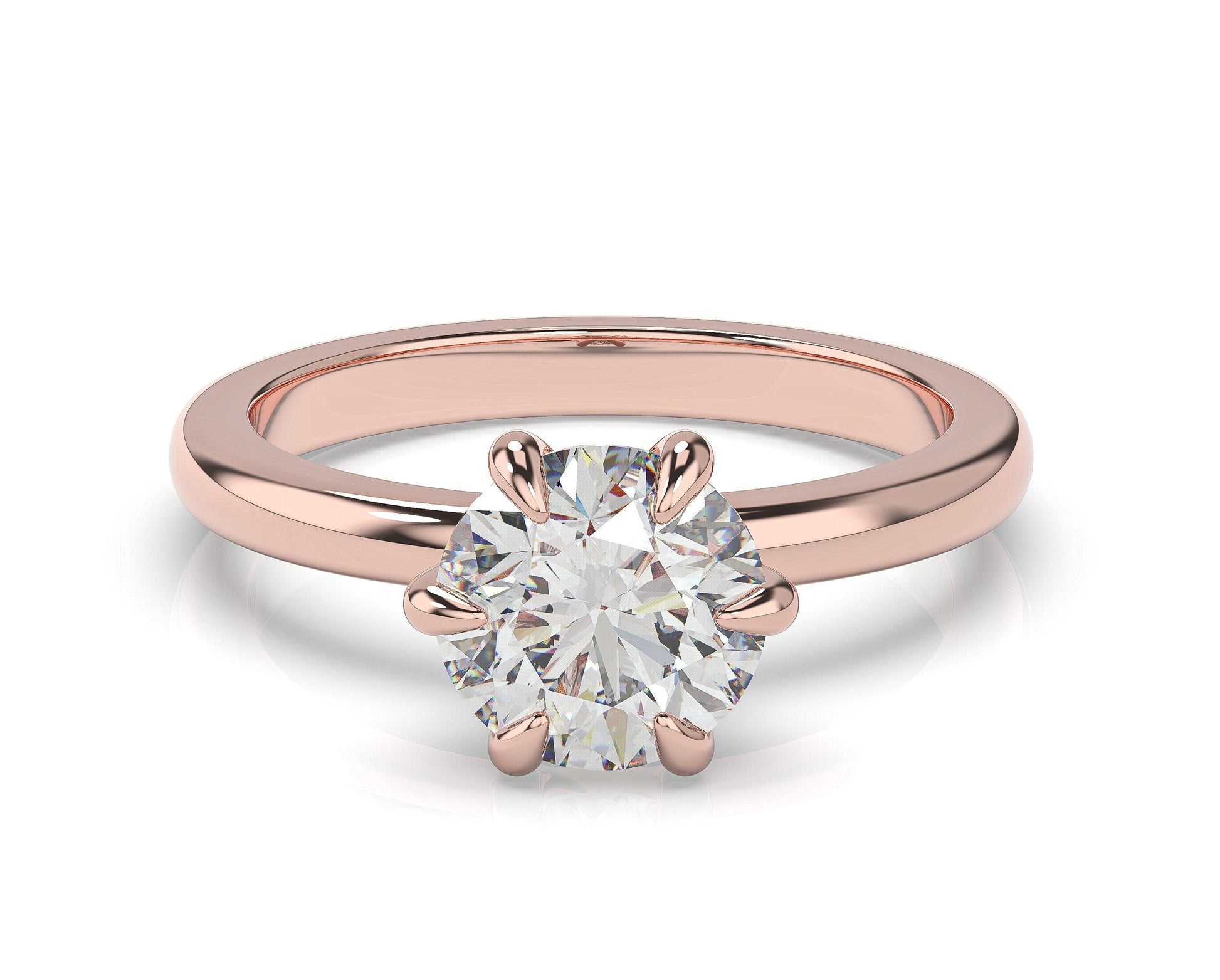 Round Brilliant Rose Gold Six Claw Solitaire Engagement Ring
