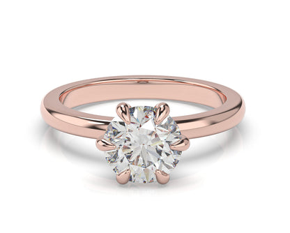 Round Brilliant Rose Gold Six Claw Solitaire Engagement Ring