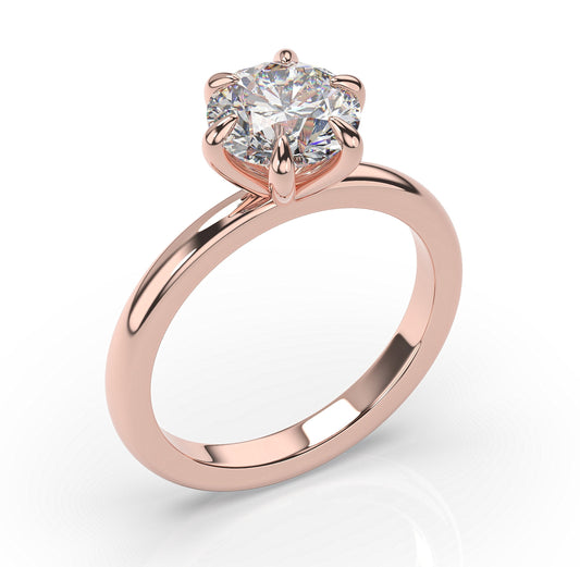 Round Brilliant Rose Gold Six Claw Solitaire Engagement Ring
