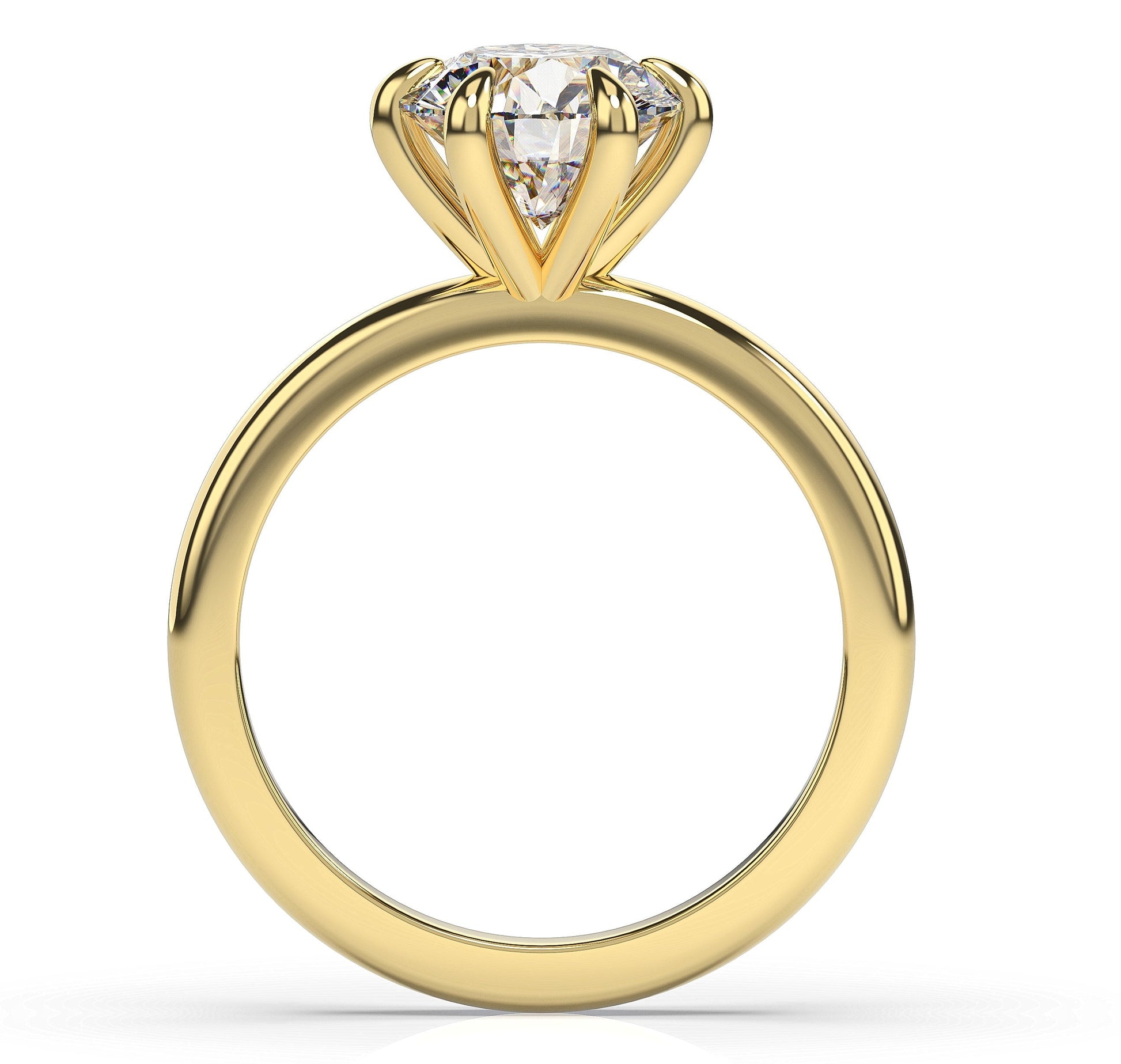 Round Brilliant Yellow Gold Six Claw Solitaire Engagement Ring