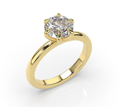 Round Brilliant Yellow Gold Six Claw Solitaire Engagement Ring