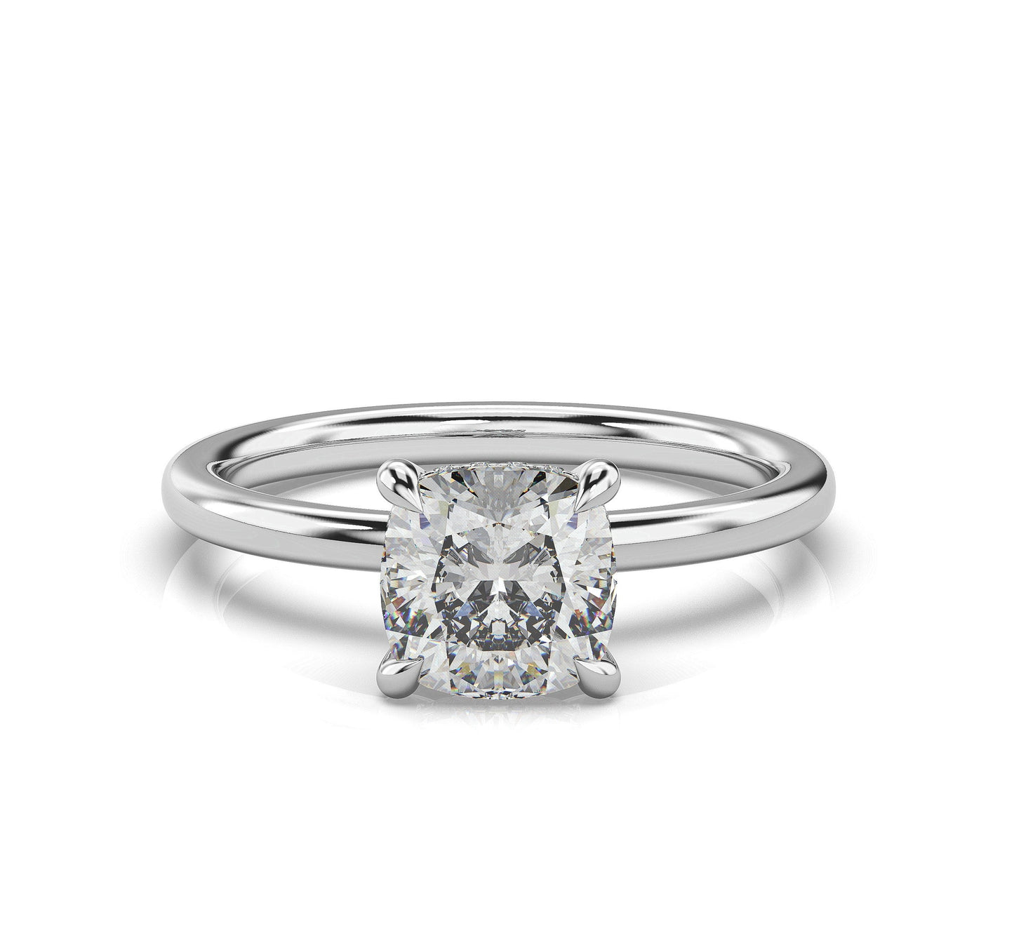 Cushion White Gold Hidden Halo Solitaire Engagement Ring