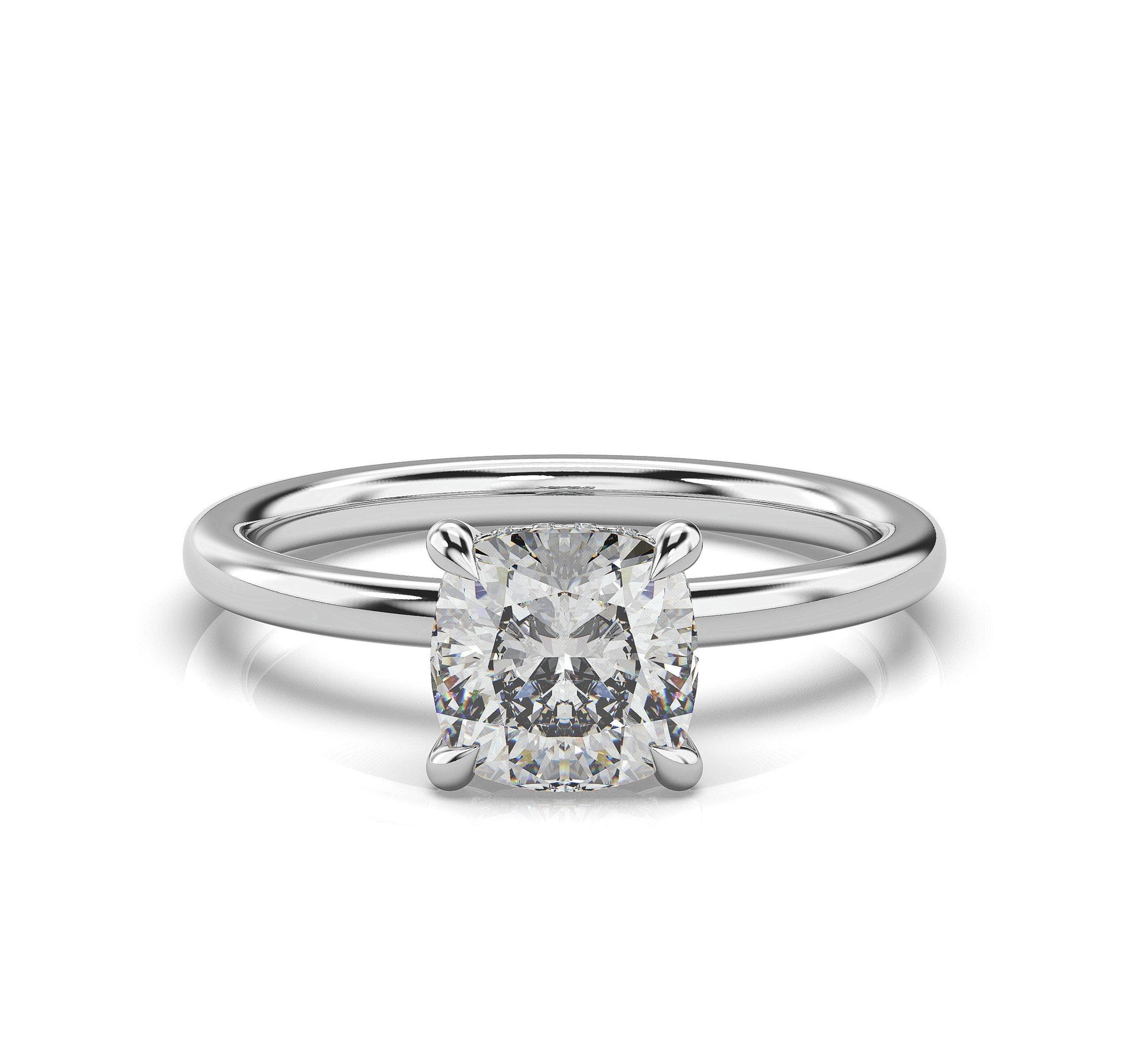 Cushion White Gold Hidden Halo Solitaire Engagement Ring