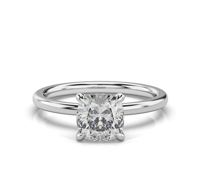 Cushion White Gold Hidden Halo Solitaire Engagement Ring
