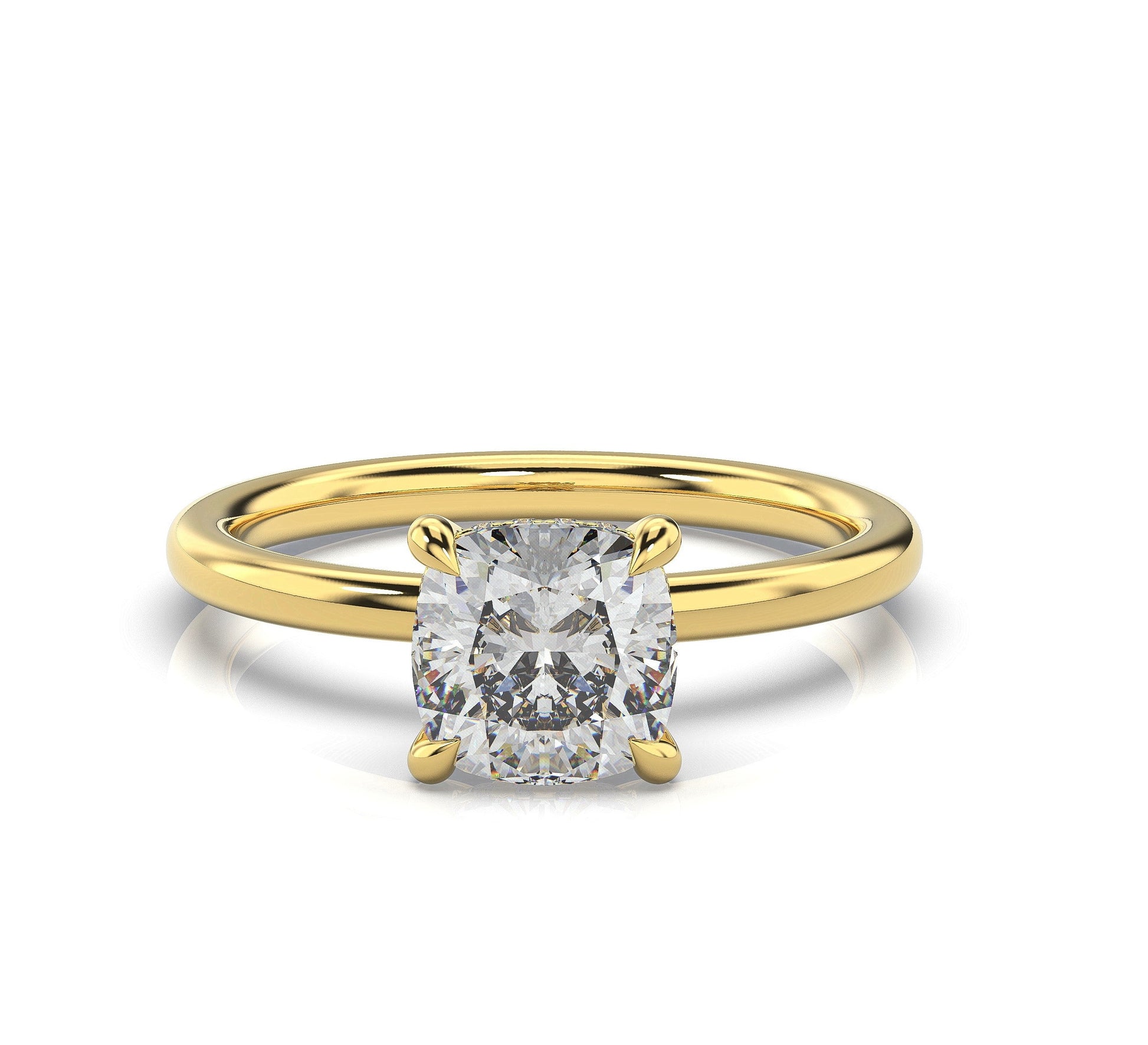 Cushion Yellow Gold Hidden Halo Solitaire Engagement Ring
