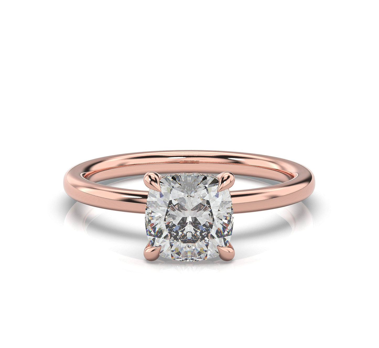 Cushion Rose Gold Hidden Halo Solitaire Engagement Ring