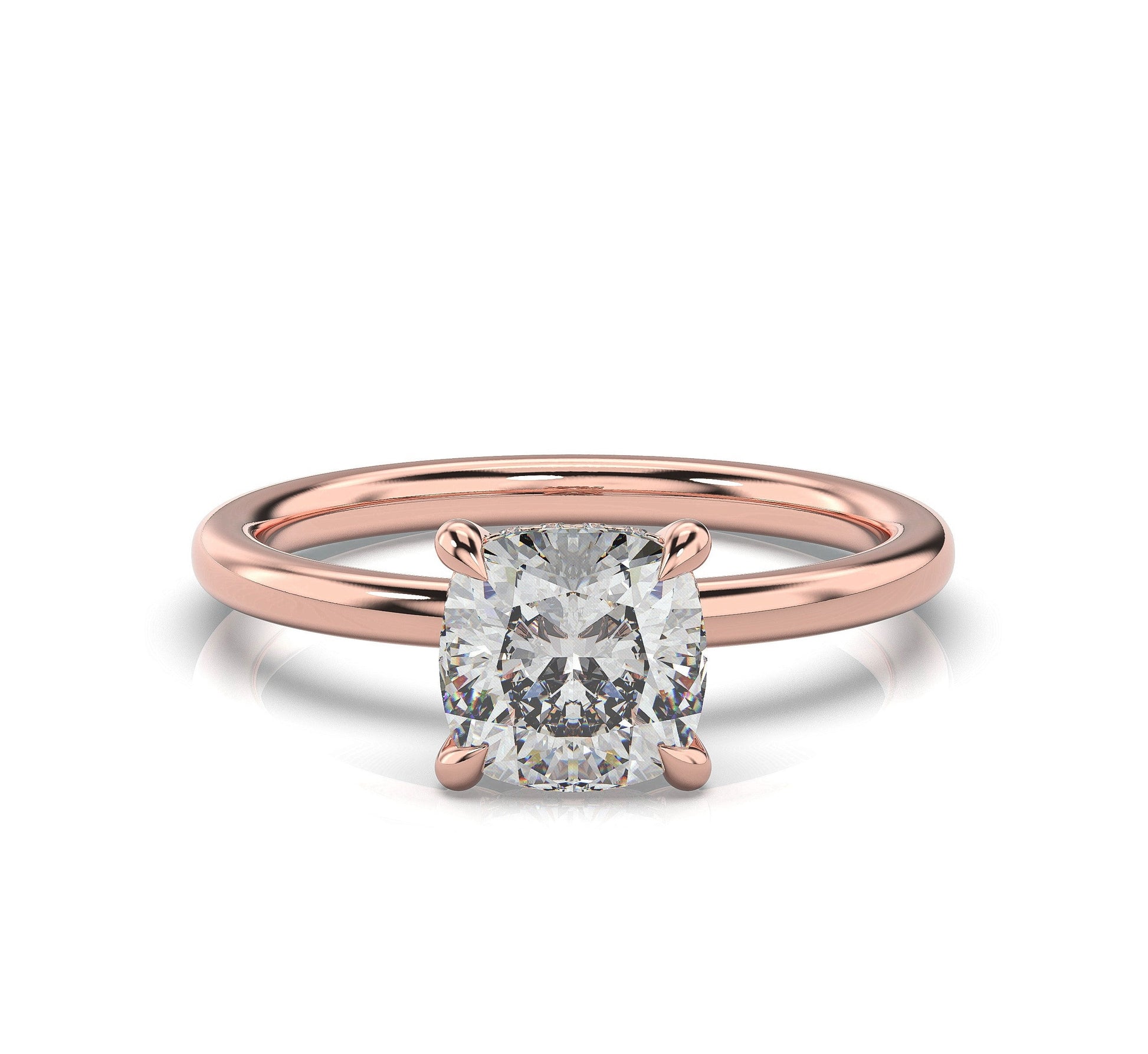Cushion Rose Gold Hidden Halo Solitaire Engagement Ring
