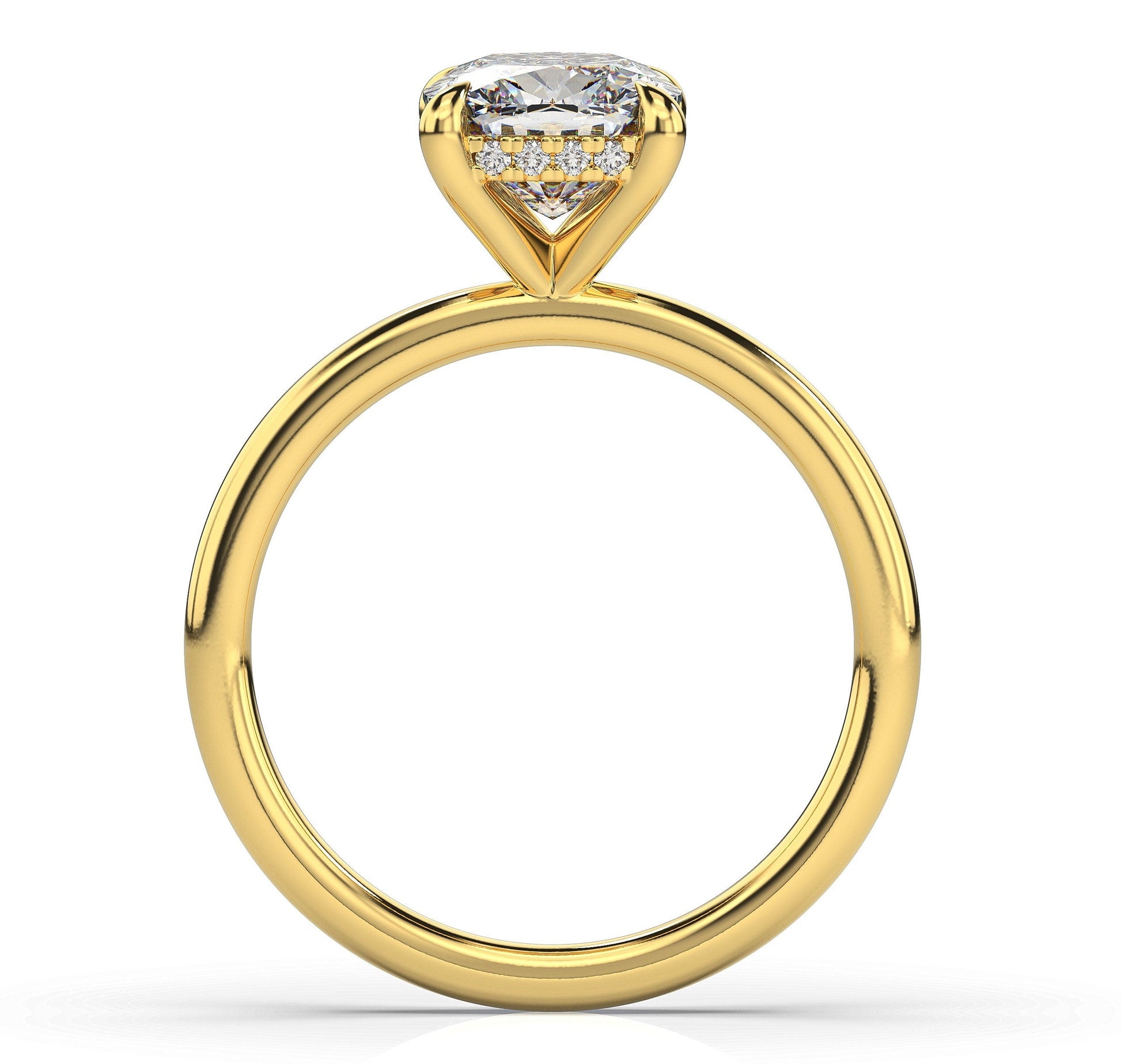 Cushion Yellow Gold Hidden Halo Solitaire Engagement Ring