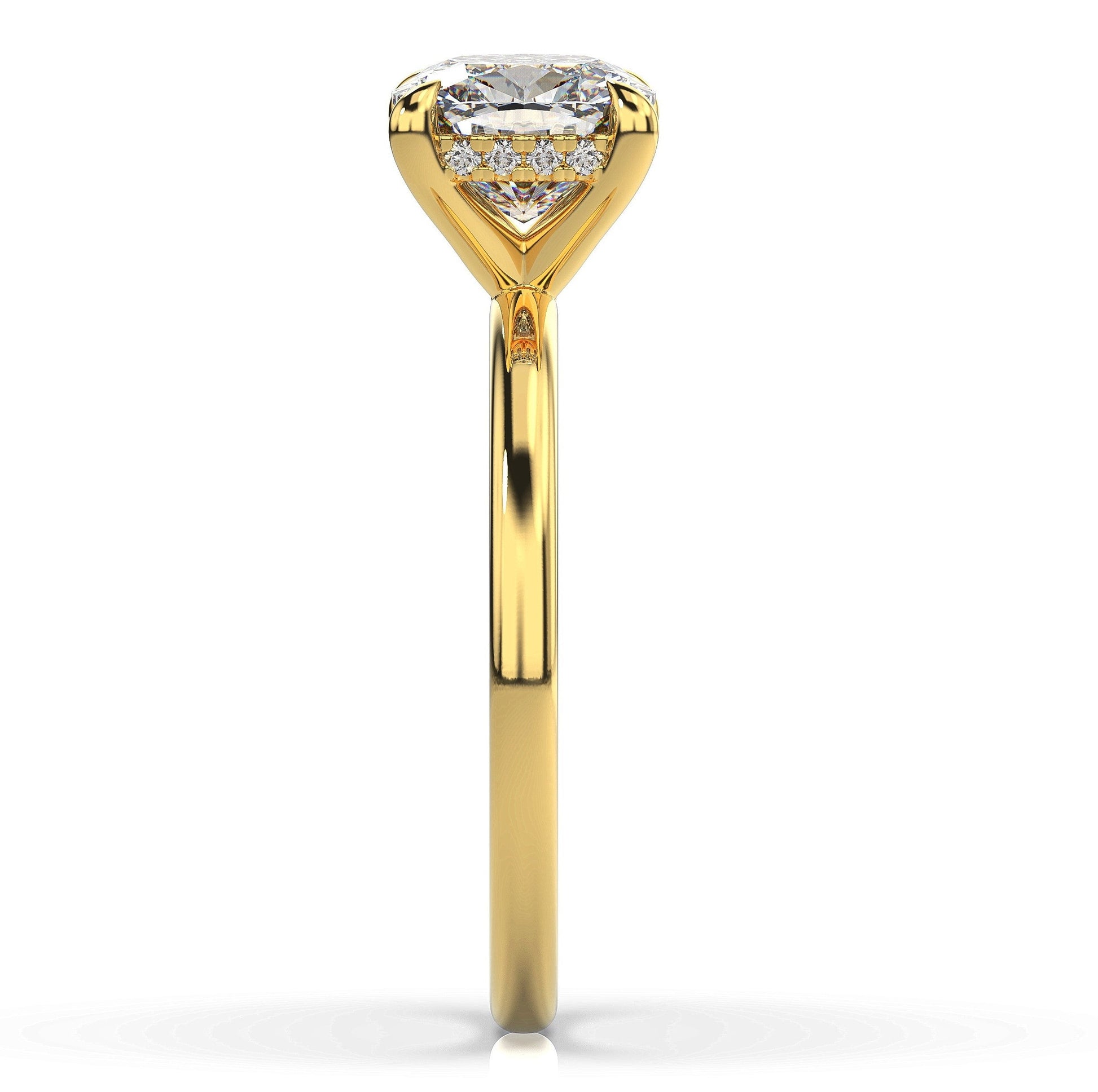 Cushion Yellow Gold Hidden Halo Solitaire Engagement Ring