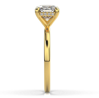 Cushion Yellow Gold Hidden Halo Solitaire Engagement Ring