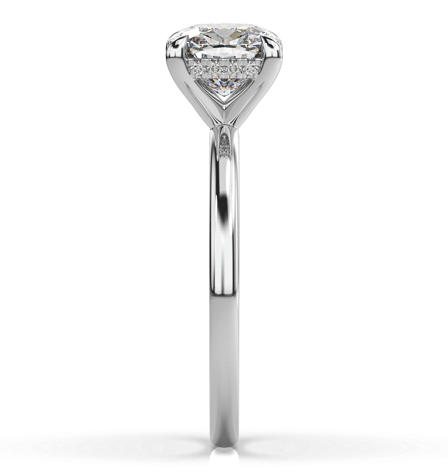 Cushion White Gold Hidden Halo Solitaire Engagement Ring