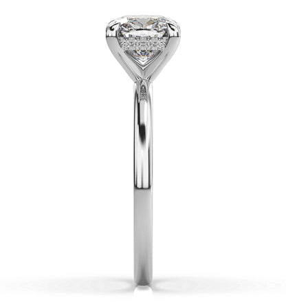 Cushion White Gold Hidden Halo Solitaire Engagement Ring
