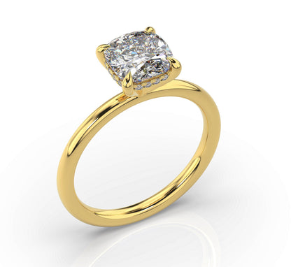 Cushion Yellow Gold Hidden Halo Solitaire Engagement Ring