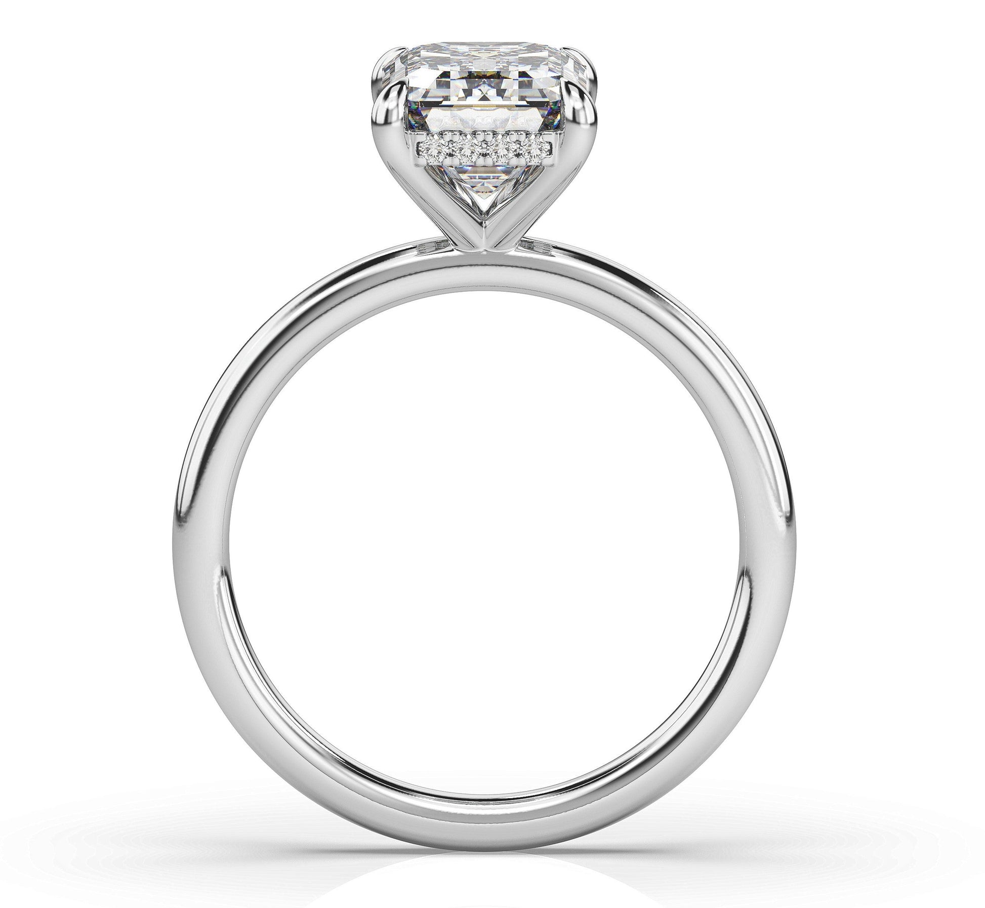 Emerald White Gold Hidden Halo Solitaire Engagement Ring