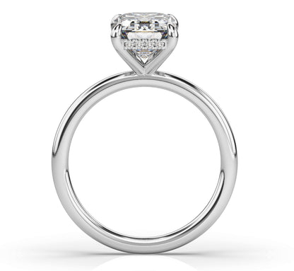 Emerald White Gold Hidden Halo Solitaire Engagement Ring
