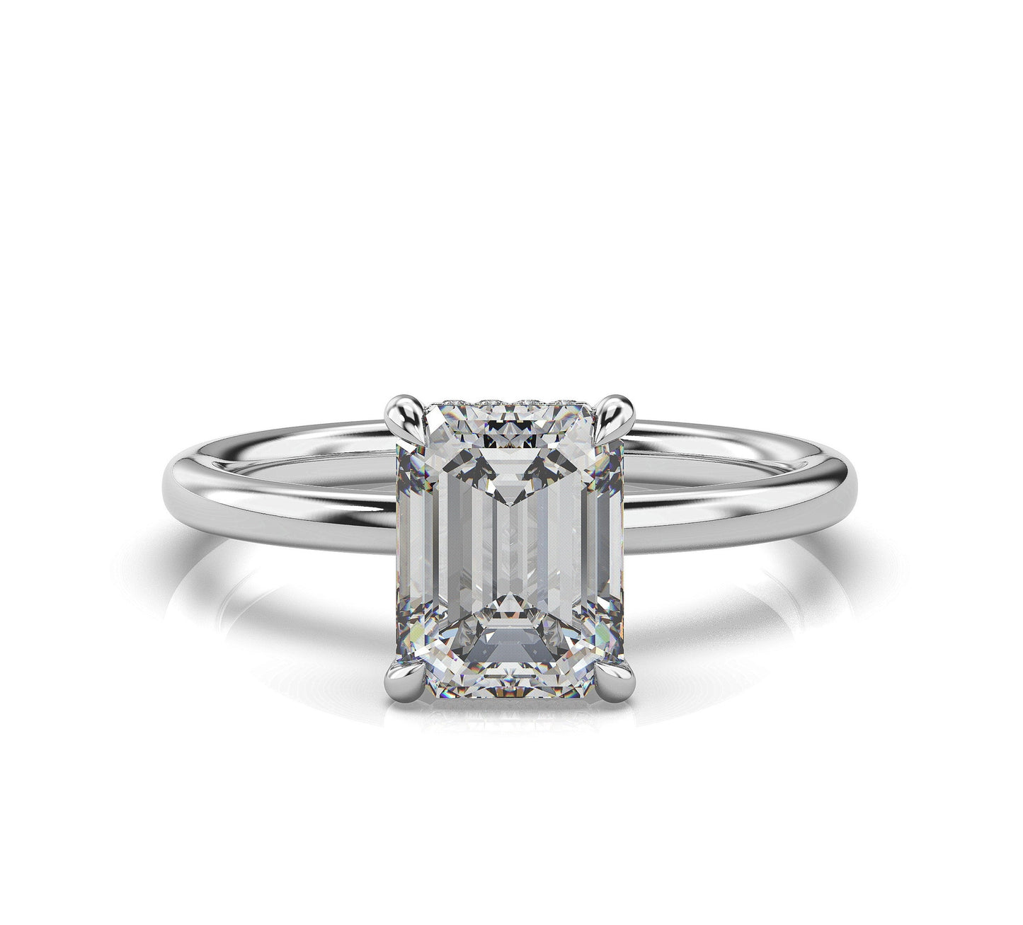 Emerald White Gold Hidden Halo Solitaire Engagement Ring