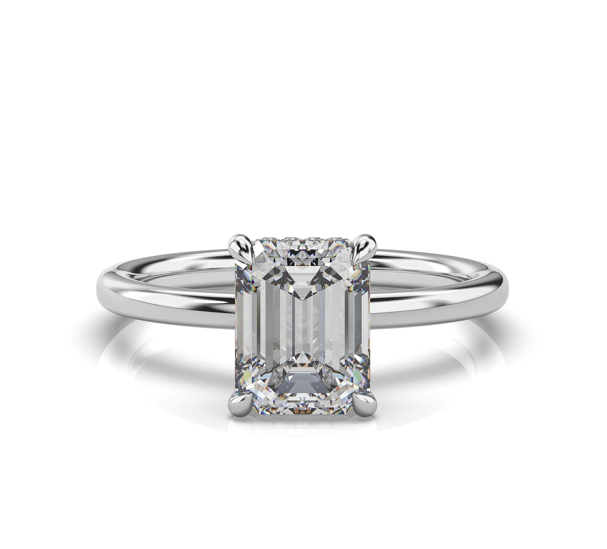 Emerald White Gold Hidden Halo Solitaire Engagement Ring