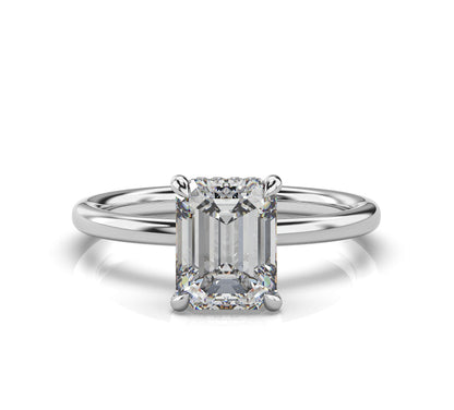 Emerald White Gold Hidden Halo Solitaire Engagement Ring