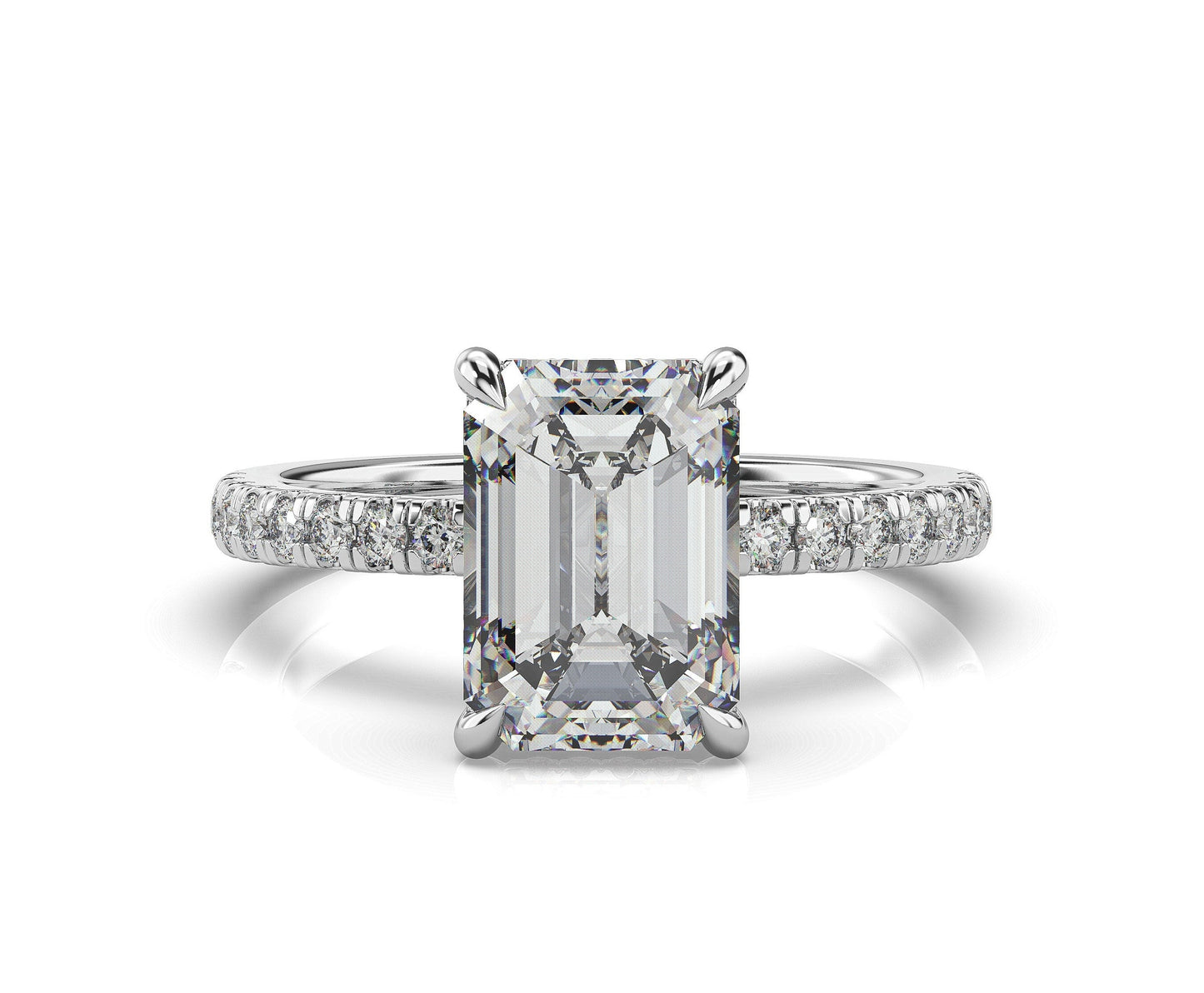 Emerald White Gold Hidden Halo Engagement Ring