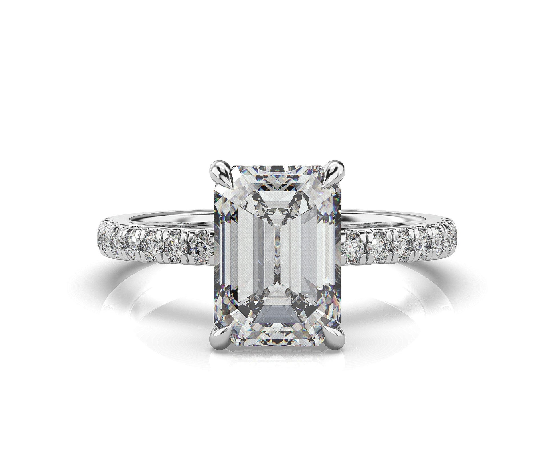 Emerald White Gold Hidden Halo Engagement Ring