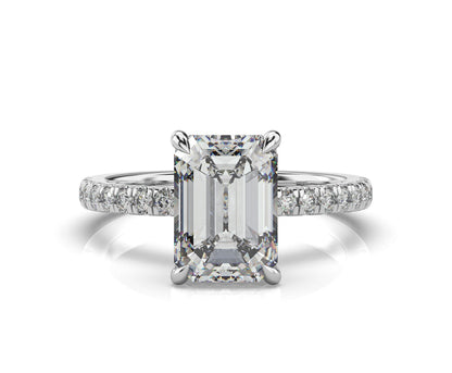 Emerald White Gold Hidden Halo Engagement Ring
