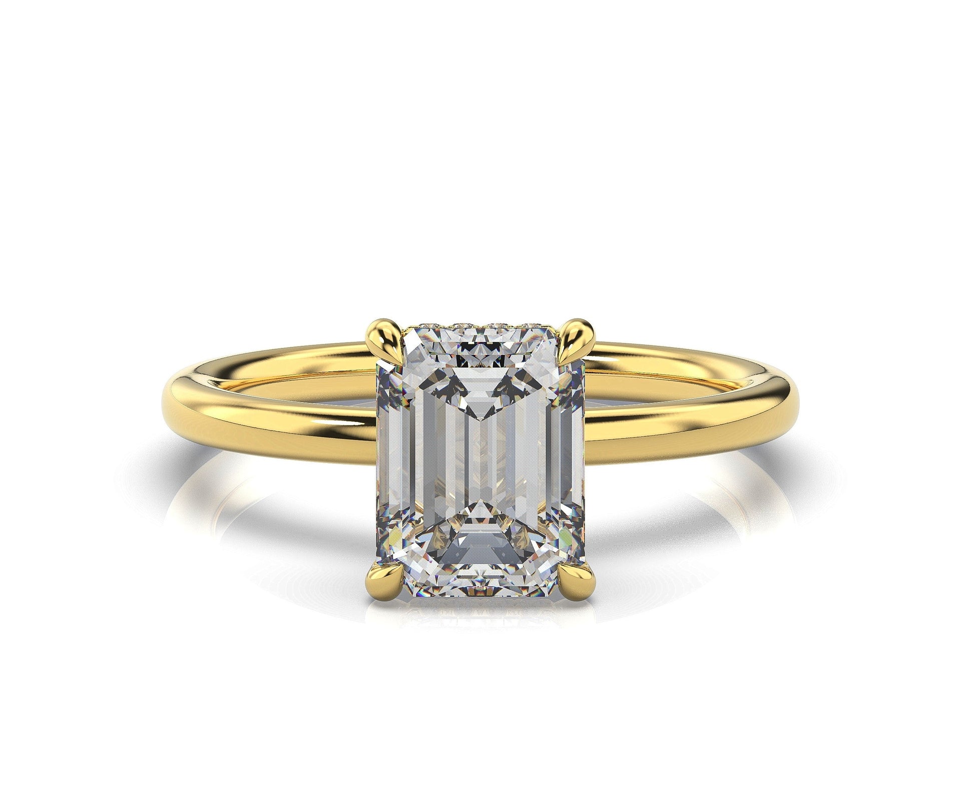 Emerald Yellow Gold Hidden Halo Solitaire Engagement Ring