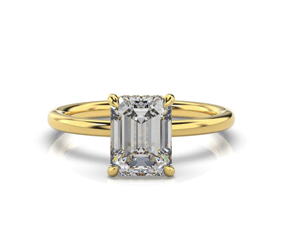Emerald Yellow Gold Hidden Halo Solitaire Engagement Ring