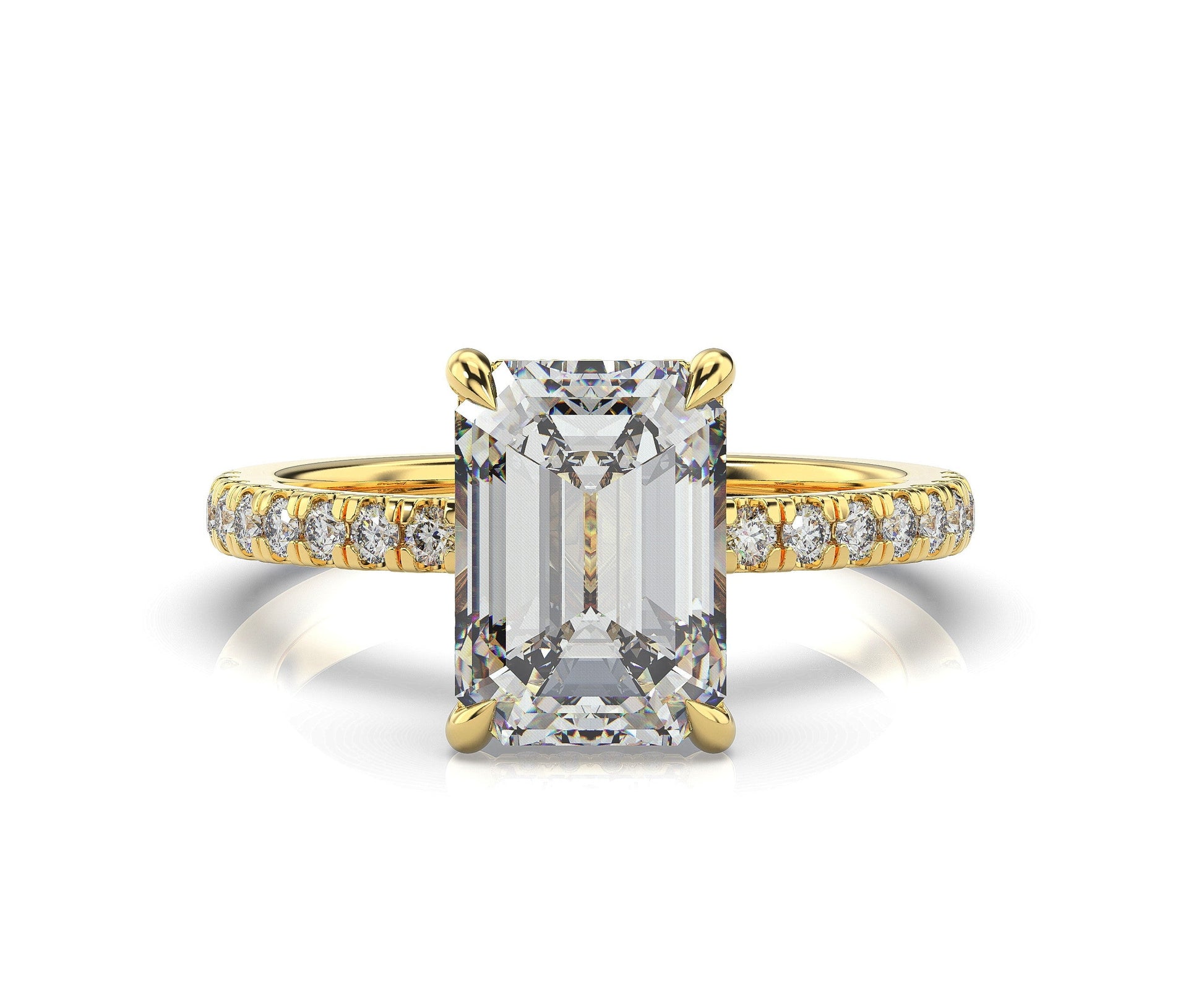 Emerald Yellow Gold Hidden Halo Engagement Ring
