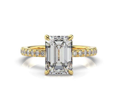 Emerald Yellow Gold Hidden Halo Engagement Ring