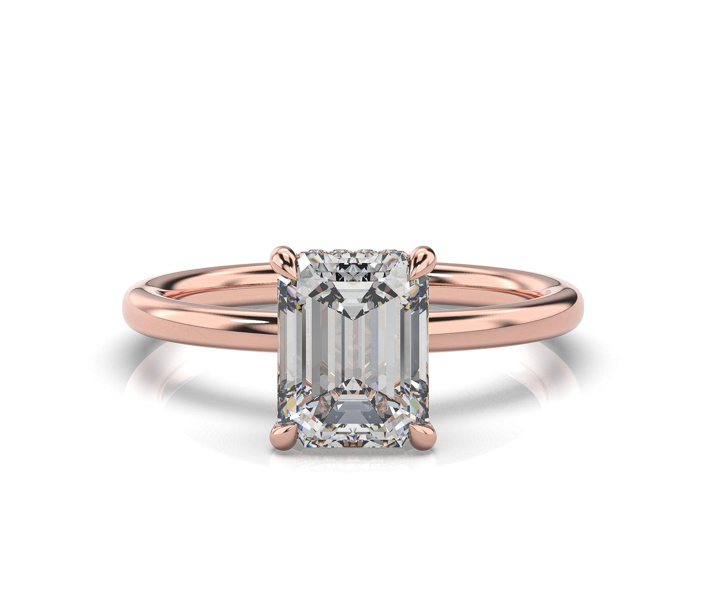 Emerald Rose Gold Hidden Halo Solitaire Engagement Ring
