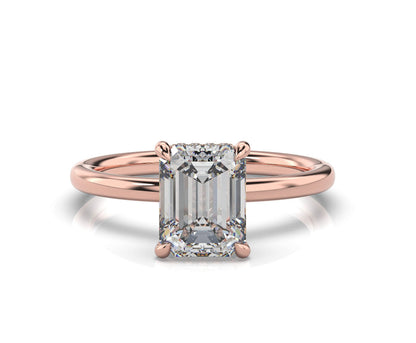 Emerald Rose Gold Hidden Halo Solitaire Engagement Ring