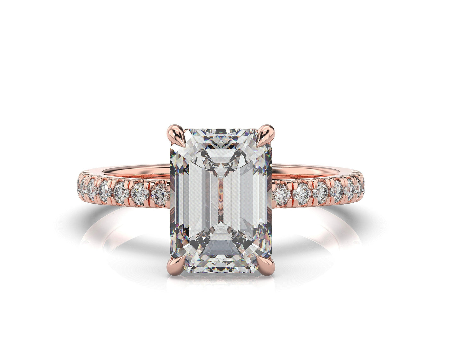 Emerald Rose Gold Hidden Halo Engagement Ring