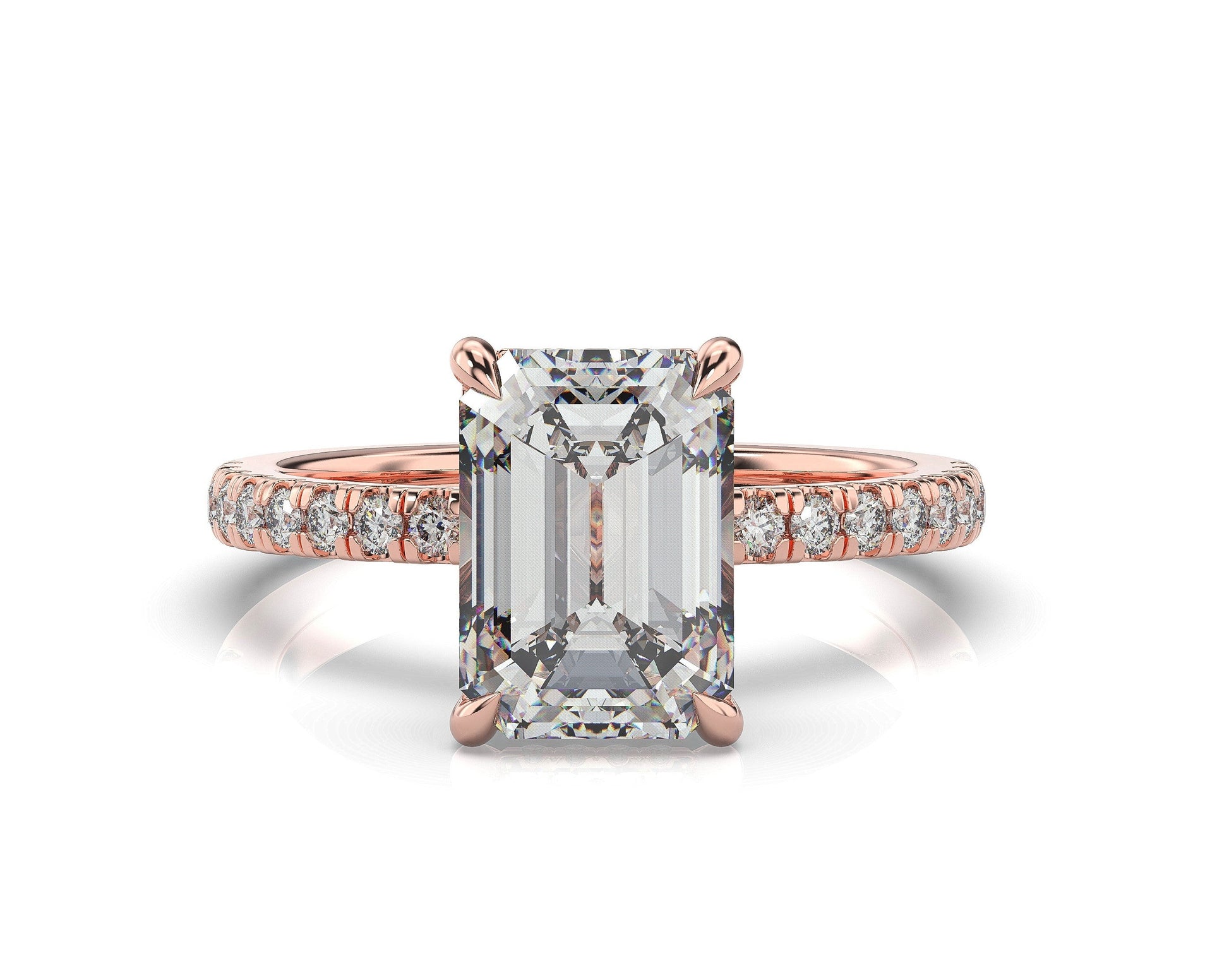 Emerald Rose Gold Hidden Halo Engagement Ring