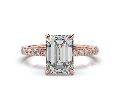 Emerald Rose Gold Hidden Halo Engagement Ring