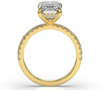 Emerald Yellow Gold Hidden Halo Engagement Ring