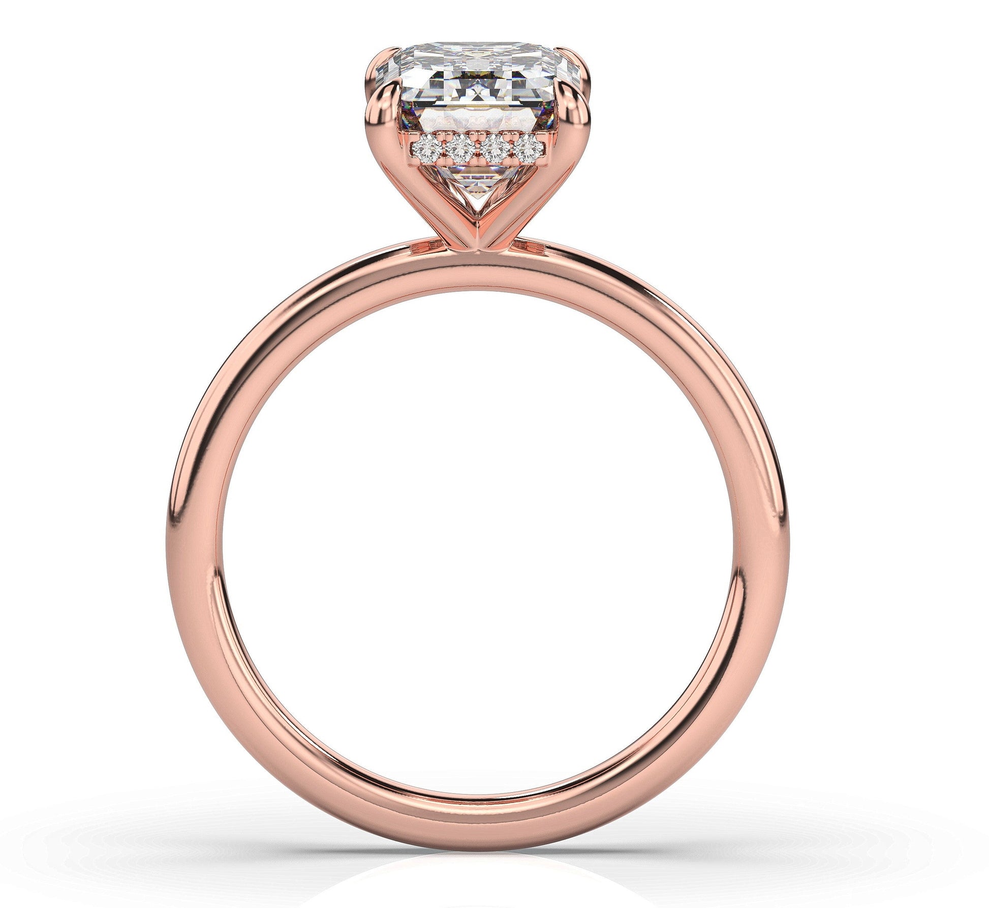 Emerald Rose Gold Hidden Halo Solitaire Engagement Ring