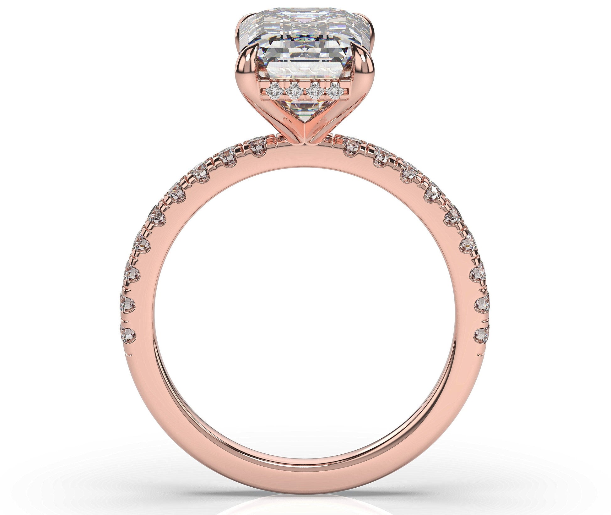 Emerald Rose Gold Hidden Halo Engagement Ring