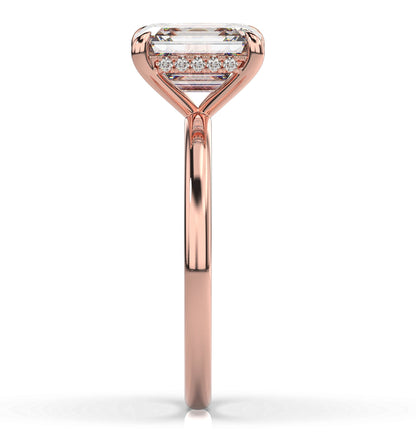 Emerald Rose Gold Hidden Halo Solitaire Engagement Ring