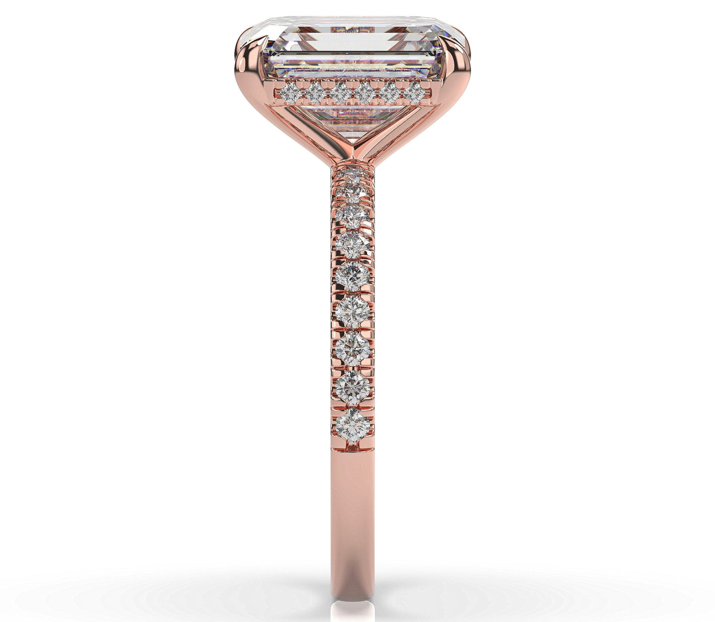 Emerald Rose Gold Hidden Halo Engagement Ring
