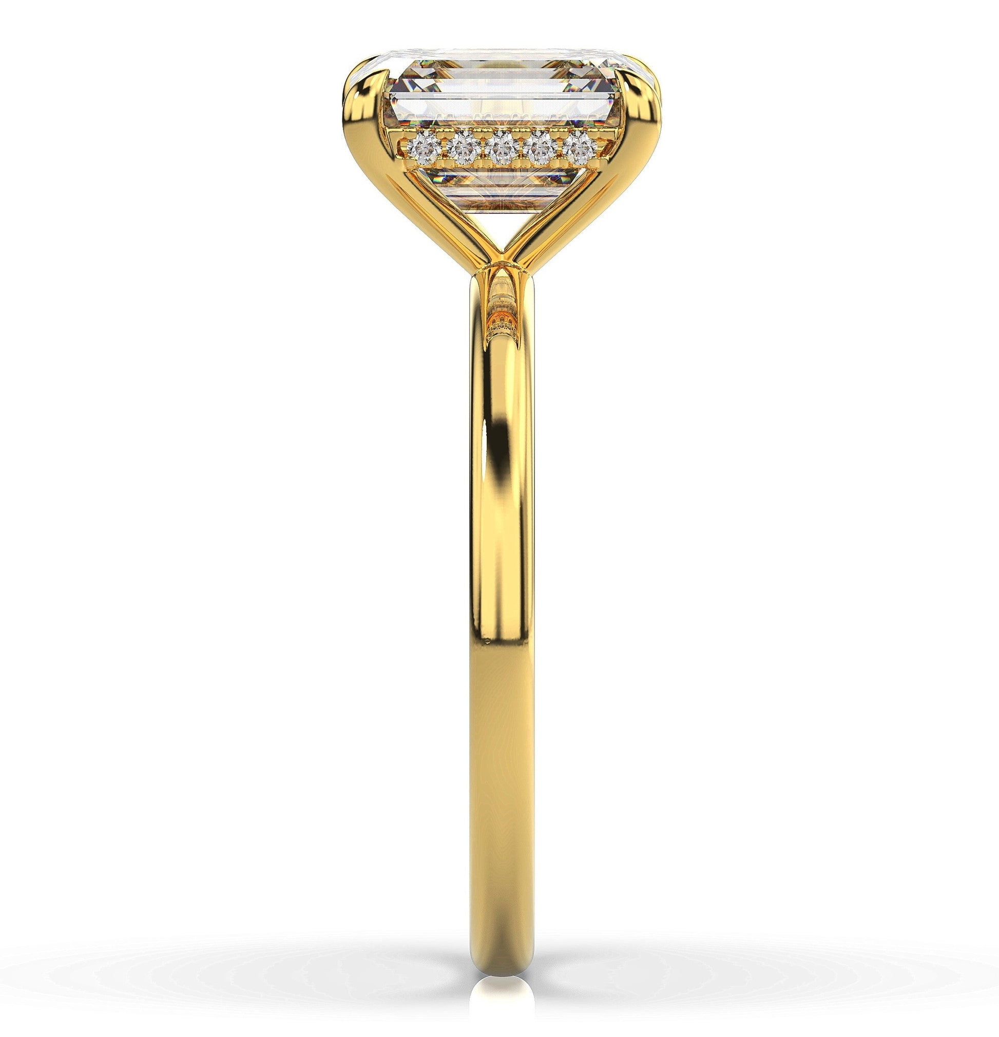 Emerald Yellow Gold Hidden Halo Solitaire Engagement Ring