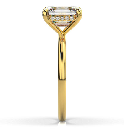 Emerald Yellow Gold Hidden Halo Solitaire Engagement Ring