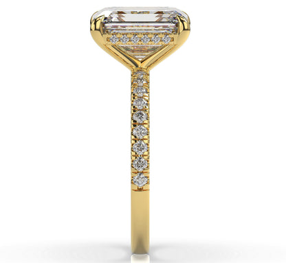 Emerald Yellow Gold Hidden Halo Engagement Ring