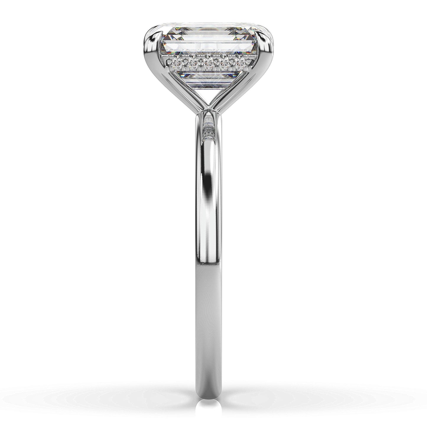 Emerald White Gold Hidden Halo Solitaire Engagement Ring