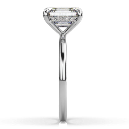 Emerald White Gold Hidden Halo Solitaire Engagement Ring