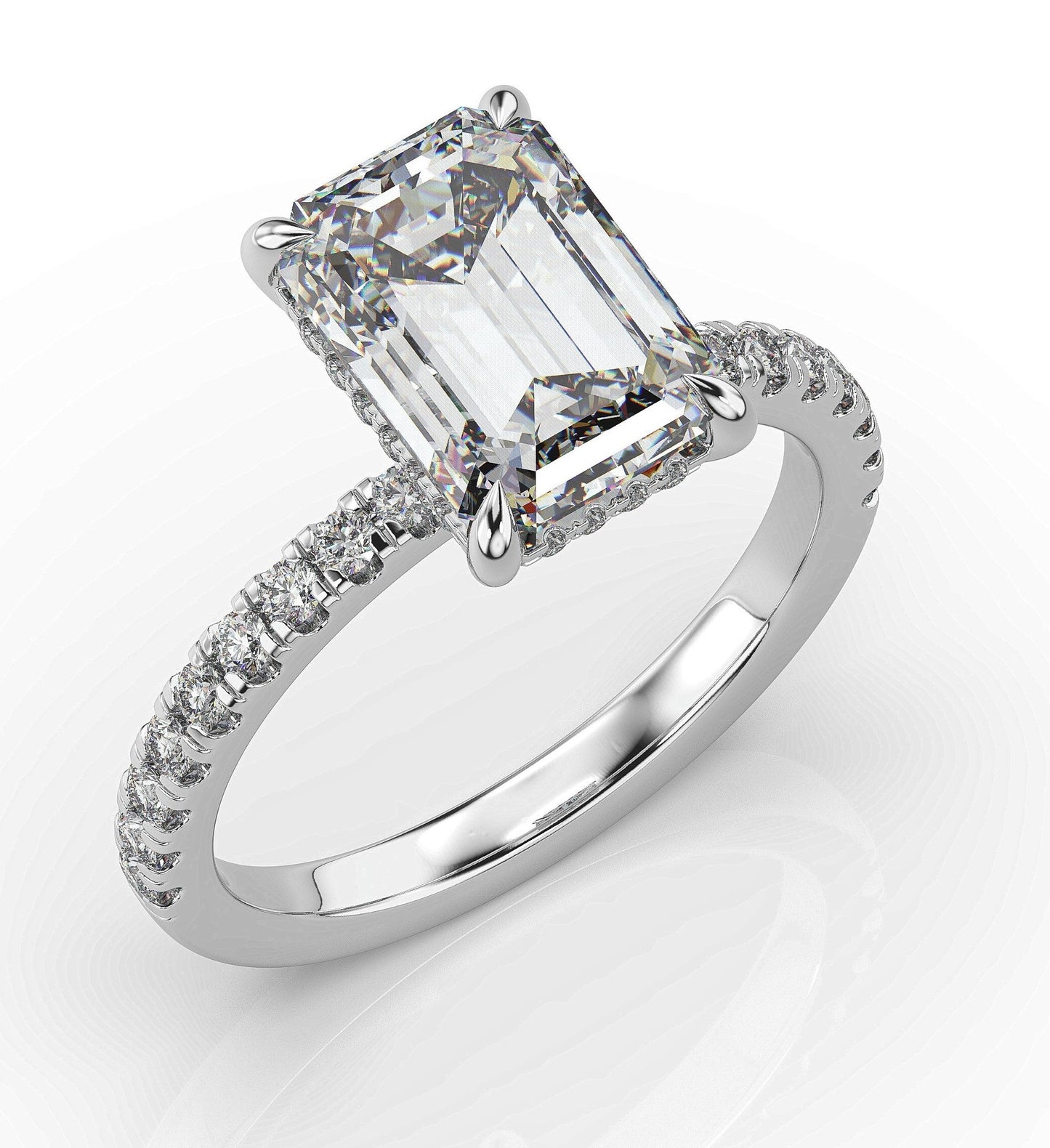 Emerald White Gold Hidden Halo Engagement Ring