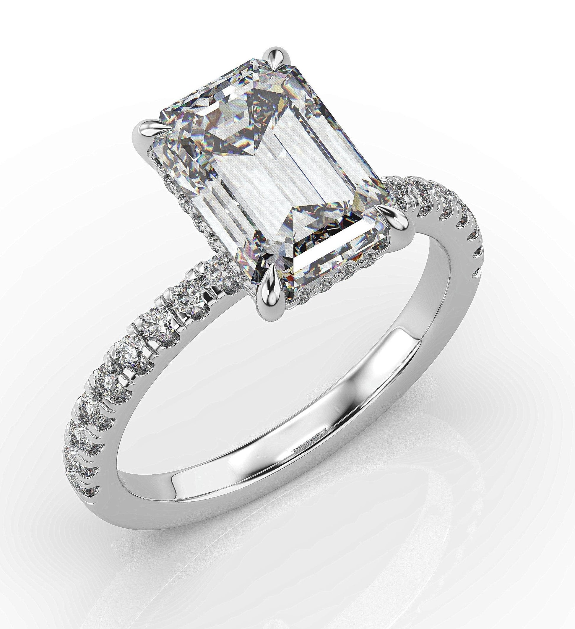 Emerald White Gold Hidden Halo Engagement Ring